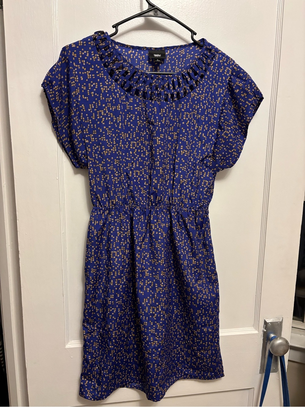 Mossimo Blue Gold Geometric Cutout Neck Elastic Waist Dress Size S